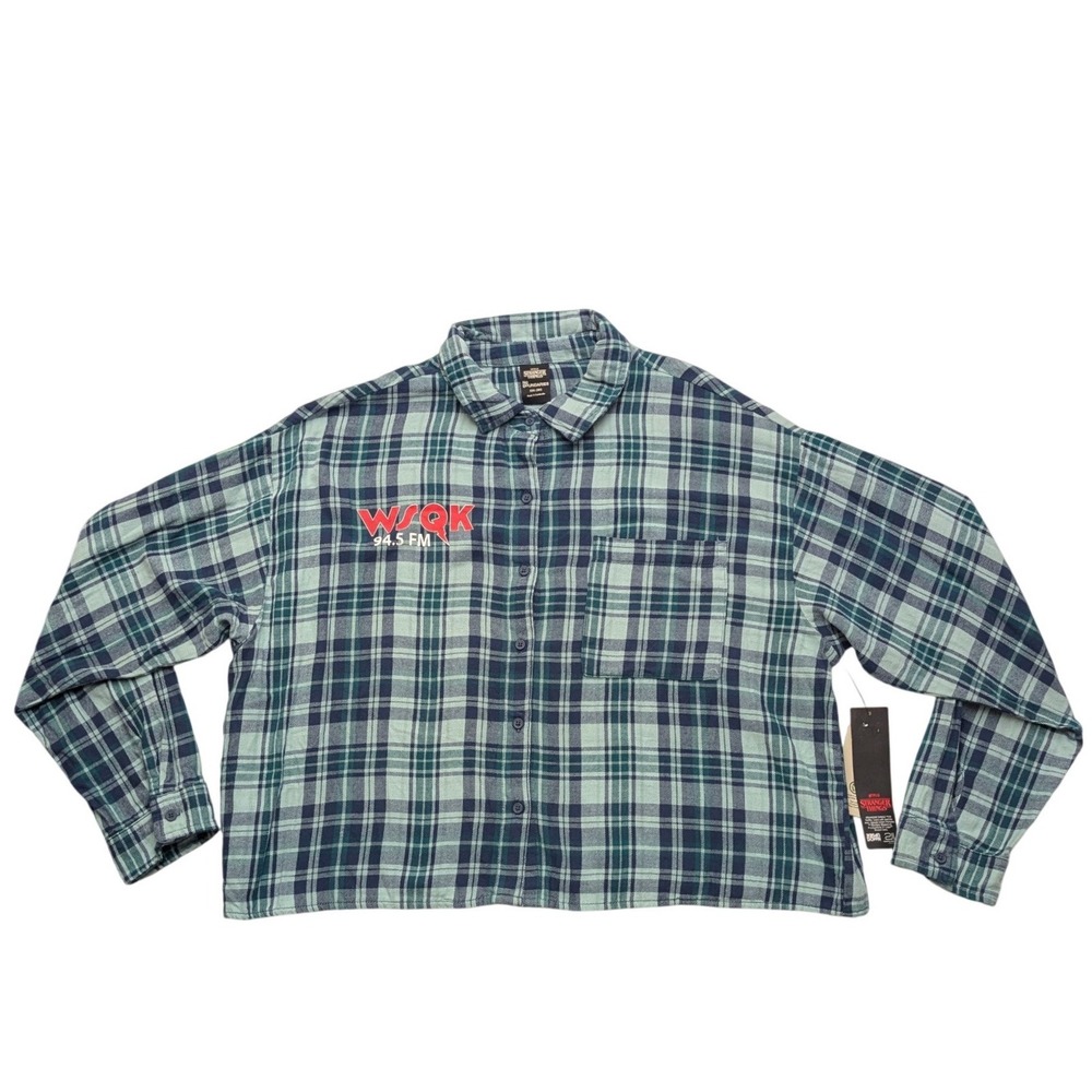NWT No Boundaries Stranger Things Flannel Shirt Womens XXL Plaid Hawkins Graphic